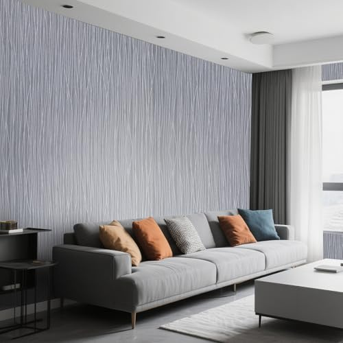 Tarwanear 1 Roll Dark Grey Wallpaper Dark Grey Plain Thick Textured Wallpapers Modern Minimalist Striped Featured Wall Paper Embossed Striped Wall Paper Roll for Living Room Bedroom Hallway