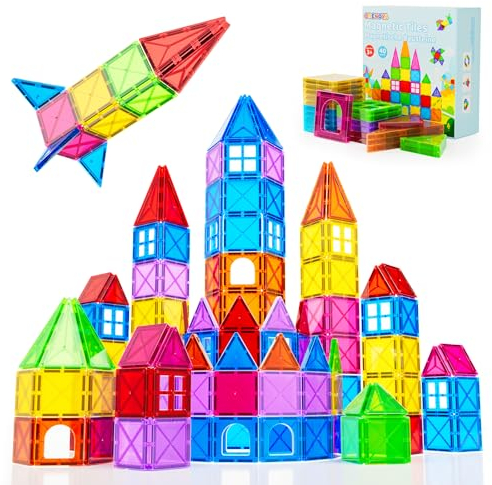 Crenova Magnetische Bausteine 40 Tile Kinderspieizeug STEM Magnetic Tiles fur Kleinkinder Magnet Tiles Vorschule Lernen Sensorische Montessori Spielzeug fur 3 4 56 7 8 Jahre alte Jungen und Madchen