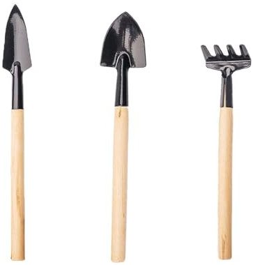 Mini Gardening Tools Kits, 3 Piece Floral Plant Indoor Potting Tools Small Iron Shovel Trowel Rake Hand Tools Set for Succulent Cultivation Bonsai Gardening