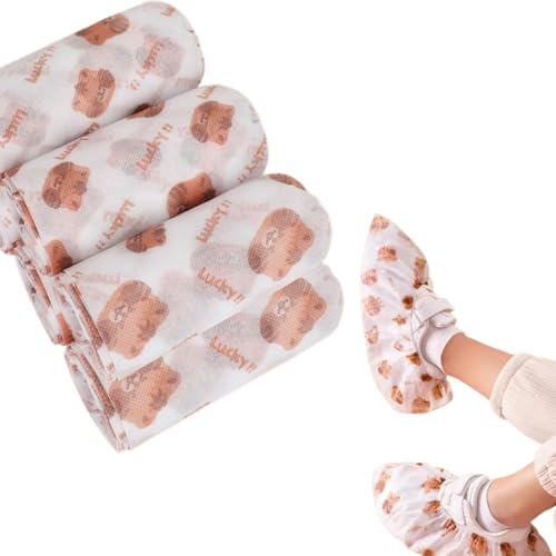 50PCS Schuhüberzieher Einweg Cartoon-Einmaldruck, Überziehschuhe mit wasserdichter Sohle, Mehrweg Überzieher extra stark, Schuhschutz Überzug rutschfest, 14.5x40 cm