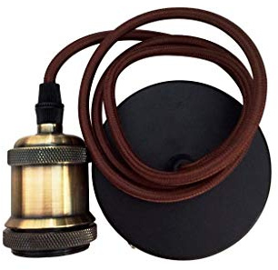 Conjunto de portalámparas con cable y florón marrón, ideal para instalaciones de iluminación decorativa y funcional.