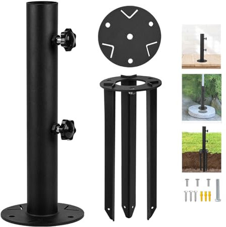 VANROUG Patio Umbrella Base Stands Heavy Duty Outdoor Umbrella Holder, Deck Umbrella Mount Holder with Ground Spike Fixing, Table Umbrella Base for Concrete, Lawn,Marble