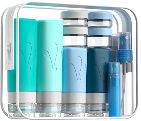 INSFIT Lot de 17 bouteilles de voyage en silicone avec étiquettes - 90 ml approuvées par la FDA - Sans BPA - Tubes en silicone compressibles - Pour shampooing, après-shampoing, lotion, savon