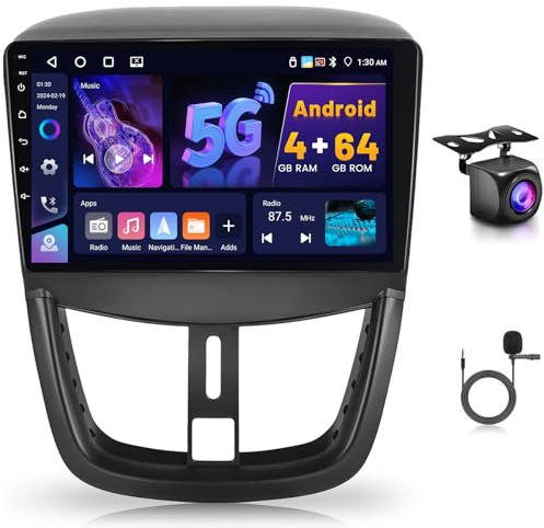 4 64 GB Android-bilradio för Peugeot 207 2006-2015 med trådlös Carplay Android Bil, 9 tum pekskärm Bluetooth Stereo Bil, GPS Navi, FM RDS Radio, EQ, WiFi, Backkamera