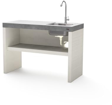 MAESTRO FERRETERO TUOZI - Módulo Stand Plan/VENIT 2 Lavabo/Grifo para Barbacoa de Obra Prefabricada (Blanco, Gris - 110 x 47 x 47 cm) - Uso en Exteriores