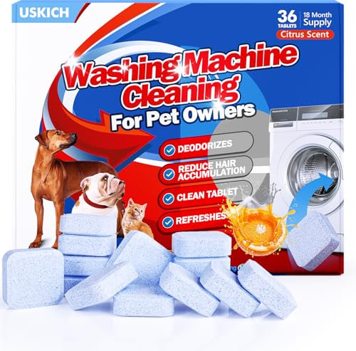 36 Pack Washing Machine Cleaner, 18 Month Supply, Formulated Pet Owners Cleaning Pets, Easy Pet Hair Cleaning for Laundry