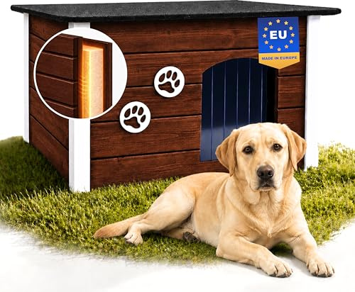 Outentin Niche pour Chien en Bois Isolée XL – Grande Maison Chien Extérieur Hiver – Refuge pour Chiens Jardin avec Toit Ouvrant – Niche Extérieure pour Grand Chiens en Bois FSC – 105 x 71 x 64cm,Noix