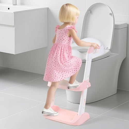 Hibtn Toilettensitz Kinder mit Treppe, Toilettentrainer, Kinder-Baby-Toilettenleiter, verstellbar, mit Stufen, rutschfest und platzsparend