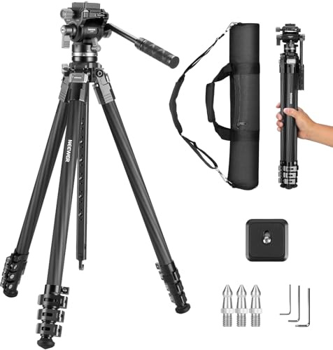 NEEWER 60.4 Travel Tripod Carbon Fiber with Detachable Damped Fluid Head, Lightweight Video Camera Stand with Metal Quick Flip Buckle, Arca Type QR Plate Compatible with PD, LT37