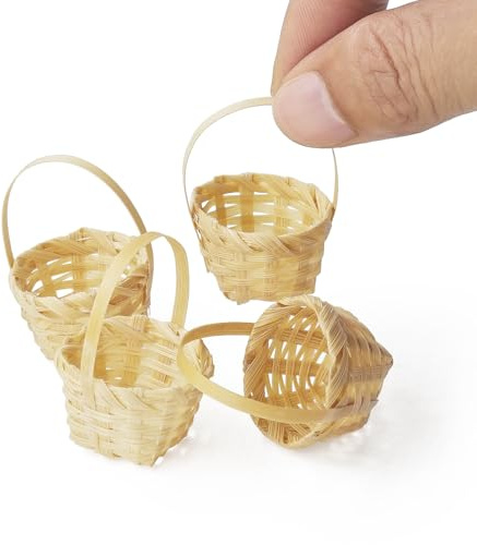 Odoria Dollhouse Wicker Basket Miniature: 1/12 Scale Woven Bamboo Baskets Empty Fairy Garden Picnic for Food Egg Flower Fruit Vegetable - Mini Farm Country Rustic Kitchen Props 4 Pcs