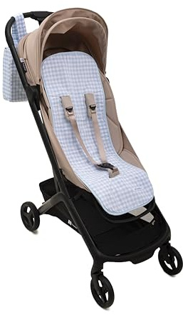 Mi Bollito - Colchoneta silla de paseo universal - Estilo Vichy acolchada y transpirable - 100% algodón - Compatible con todos los carros de bebé - Fabricado en España. (Azul)