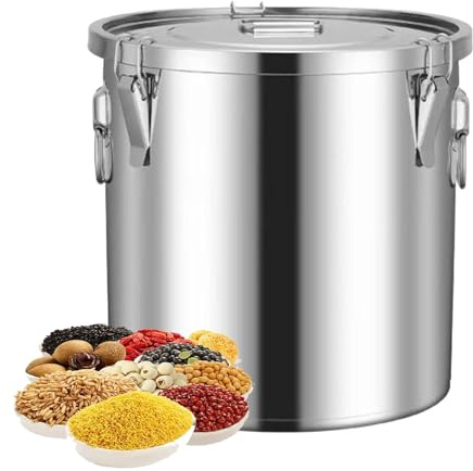 Vnook Secchio ermetico in Acciaio Inossidabile, con Coperchio ermetico, Secchio for Farina di Grande capacità for ristoranti, Contenitore for la conservazione di Cereali, Riso, Farina e Cereali(10L)