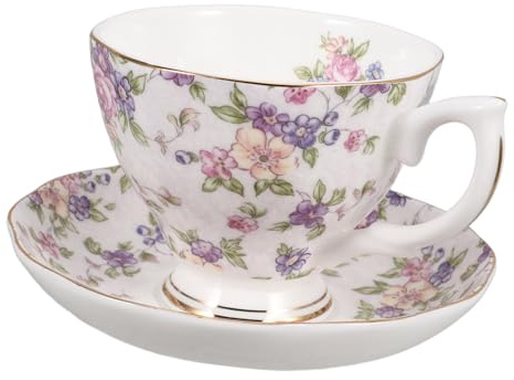 BAZEITFLOW Tazzine Da Caffè in Ceramica Europea Vintage Con Piattini Design Floreale Elegante Grande Facile Da Pulire Per Tè Pomeridiano