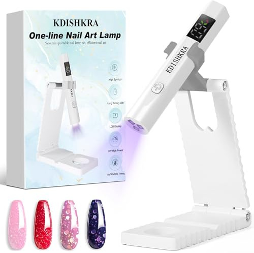 KDISHKRA Lampe UV Ongles Gel avec Support, Portatif Rechargeable Lampe Sèche Ongles avec 3 Minuteries, Séchage Rapide, Petite Mini Lampe à Ongles LED pour Ongles En Gel, Pose Americaine (Blanc)
