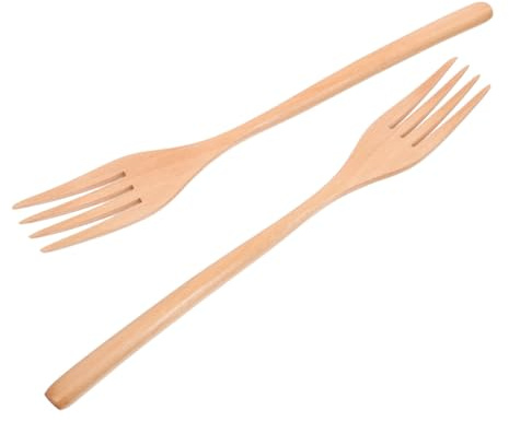 Fourchette en Bois 2pcs, Beige, pour Service et Mélange | Fourchettes à Remuer le Bois, Usage la Cuisine et Table, Lot de 2, Style Rustique
