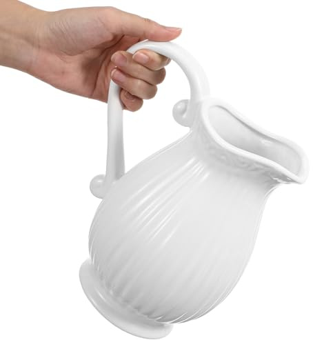 Healeved Vase Pichet en Céramique Blanc à Rayures Pot de Fleurs en Porcelaine Décoratif Vase pour Fleurs Séchées Décoration Intérieure Nordique pour Salon et Table 1 Pièce