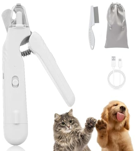 Qosneoun LichtSchere Pro – Die 2-in-1 LED-Krallenschere für Sichere Pfotenpflege ohne Angst, Krallenschneider für Hunde mit Licht, Katze Hunde Nagelschere, Beschädigungsfreies Nagelschneiden (Weiß)