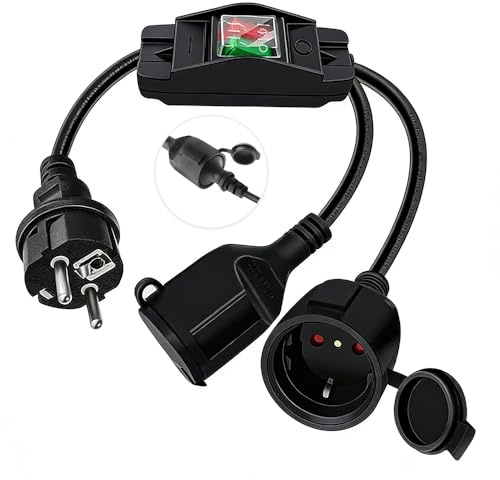 Nzkeuf Verlängerungskabel mit Schalter Doppelstecker, 0.5m, 16A 250V Verlängerungskabel Außen mit Schuko Stecker Kurz, Steckdose IP65, 1,5 mm², Außen, Innenbereich, Haus, Büro