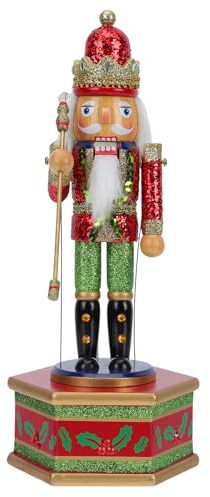 CORHAD Caja Musical Cascanueces de Madera 36 Cm Decoración Navideña para Escritorio, Figura de Soldado Rey Bastón, Recuerdo Festivo Original para Navidad