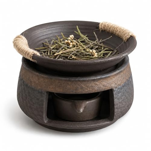 Ceramic Cedar and Zen Burner, Aromatherapy Stove and Essential Oil Burner for Tea Lovers, Zen Incense Wax Melt Burner and Teapot Warmer Kit for Meditation, Relaxation and Home Spa Decor