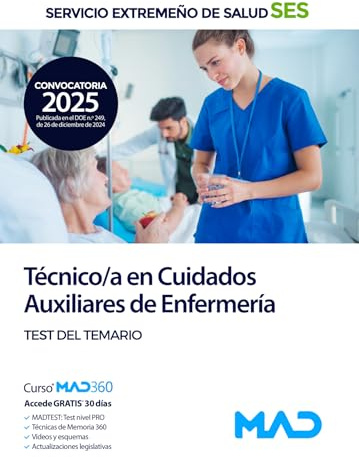Técnico Medio Sanitario de Cuidados Auxiliares de Enfermería del Servicio Extremeño de Salud (SES). Test del temario