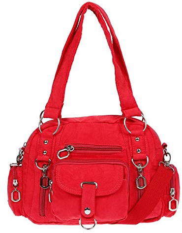 Christian Wippermann - Hochwertige Umhängetasche Damen Stoff Canvas 32x20x10cm - Verstellbarer Riemen 75-145cm - Viele Fächer mit Reißverschluss - Perfekte Canvas Tasche für Arbeit & Freizeit Rot