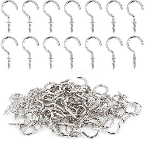 GODLOVEM 40 Stück Metall Schraubhaken Deckenhaken Tassenhaken 3,7cm, Silber