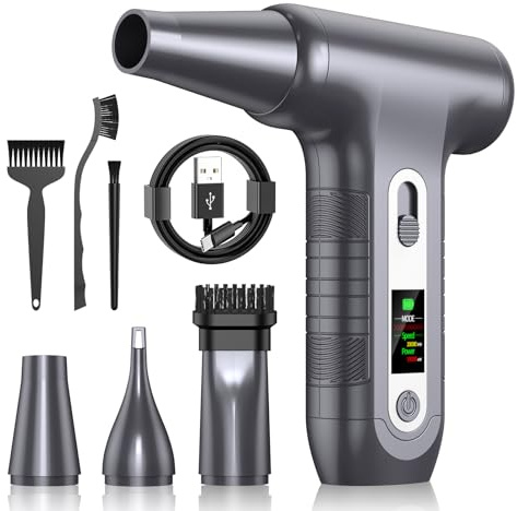Souffleur Air Comprimé avec Écran Numérique HD - Mini Souffleur PC 200000 RPM, Lumière LED, Bombe Air Sec Nettoyage Clavier et Électroniques, Air Duster, W06, Argenté