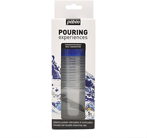 Pebeo Pébéo Pouring Experiences - Juego de 5 vasos medidores graduados con tapa resellables y reutilizables de 120 ml, 5 unidades, transparente