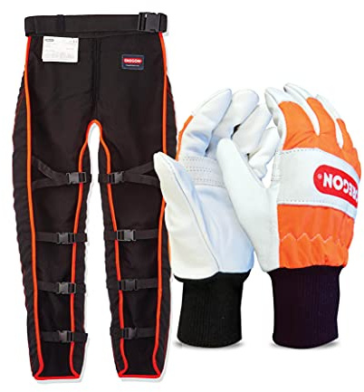 OREGON Universal Type A Chainsaw Safety Leggings, Adjustable Protective Chaps Trousers - Front Protection Only (575780) & Large Chainsaw Protection Gloves