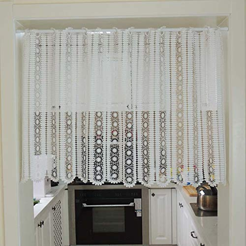 Yaland scheibengardinen Spitze Kurze vorhänge landhausstil bistrogardinen ösen vorhänge fenstervorhänge Türbehang mit Blumenmuste Wunderschön dekoriert (BxH 300X80cm) Weiß 1 Stück