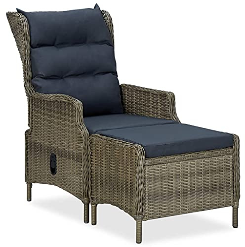 vidaXL Gartensessel mit Fußhocker Liegefunktion Verstellbar Geflechtsessel Gartenstuhl Stuhl Gartenmöbel Rattansessel Poly Rattan Braun