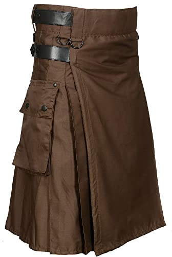 All Kilts Sports Herren Lederriemen Moderner Utility Kilt (Schokobraun, 34'')