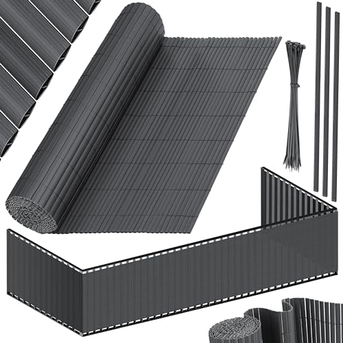 KESSER® Estera de Privacidad PVC Valla Protectora Balcón | Resistente a la Intemperie | 160 x 400 cm | Lamas reforzadas | Revestimiento del balcón Incluye Abrazaderas y Cubierta Antracita