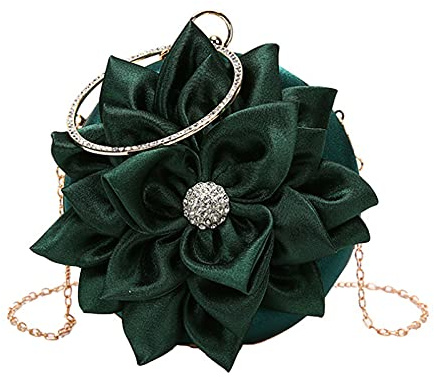 AiSi Millya - Bolso de mano para mujer, diseño de rosas y flores, hecho a mano, para boda, graduación, bolso de mano con cadena (6078+verde), 6078+verde, 1