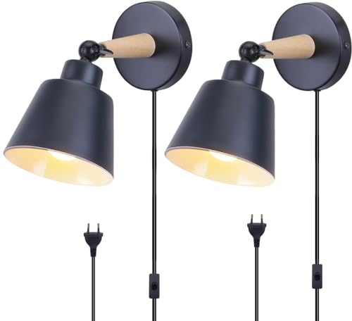TOKIUS 2 Packs Appliques Murales Vintages Industrielles Plafonniers Luminaires E27 en Métal Réglable Lampe Murale Interieur Rétro pour Chambre Cuisine Restaurant, Avec Câble réglable de 1,8 m