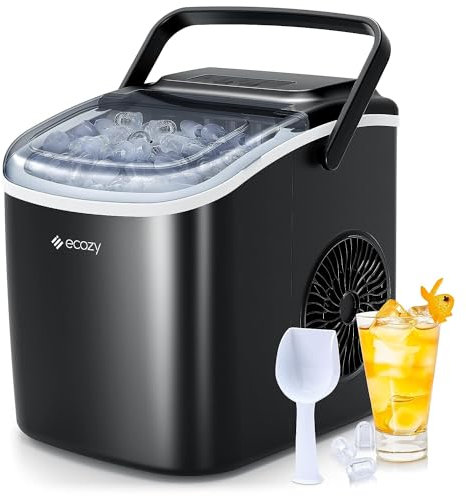ecozy Máquina de Hielo, 12 Kg/24 Koras, 9 Cubitos de Hielo en 6 Minutos, 2 Tamaños de Hielo, Máquina de Hielo Autolimpiante, Maquina de Hielo Portátil Para Casa el Hogar/Fiesta/Cocina/Bar