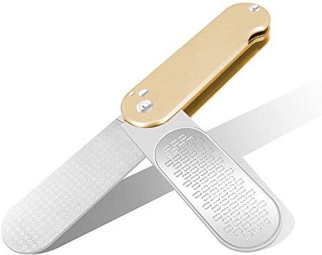 Foldable Foot Rasp File Callus Remover,3 in 1 Stainless Steel Pedicure Foot Scraper with 3 Sides to Remove Cracked Heels,Hard Skin,Smooth Feet Can Be Used Wet or Dry Skin(Champagne)