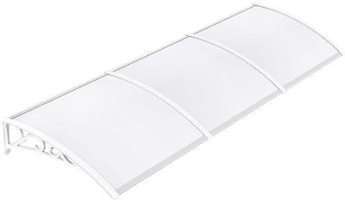 LIFERUN Auvent de Porte d'entrée 270x98.5 cm Toit Marquise en Polycarbonate Porte Résistante Toit Abri Protection Contre La Pluie et UV Transparent,Support de Fixation en Aluminium,Blanc