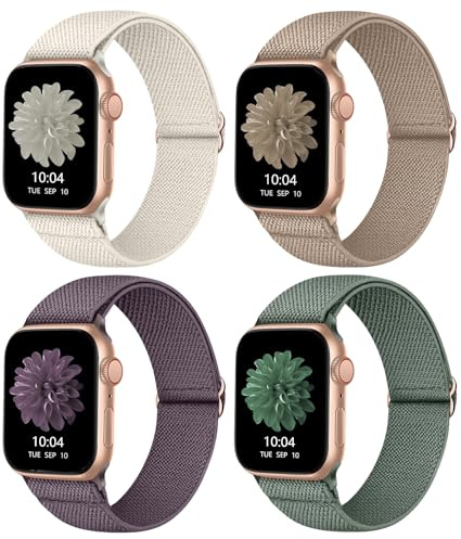 CCnutri Elastisk nylonögla rem för kvinnor och män, kompatibel med Apple Watch 38 mm, 40 mm, 41 mm, 42 mm, 44 mm, 45 mm, 46 mm, 49 mm, tyg flätad sportrem för iWatch SE serien