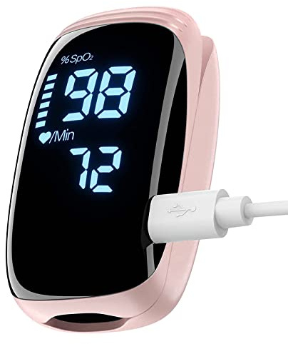 Rechargeable Pulse Oximeter with Accurate Fast Oximetry SpO2 Reading for Outdoor Sports & Home Use (Pink)