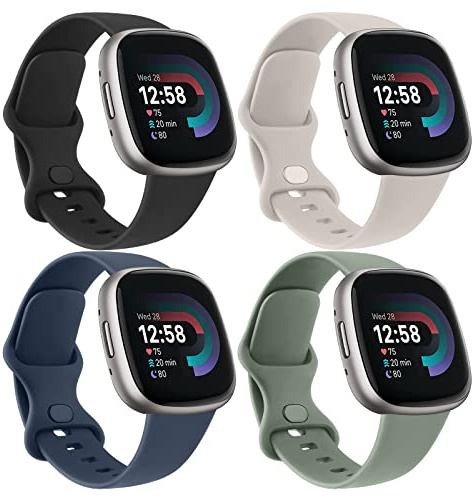 Vancle 4Pack für Fitbit Versa 4 Armband Damen Herren, Silikon Sport Ersatzarmbänder für Fitbit Versa 3/Fitbit Sense 2/Fitbit Sense (Schwarz/Tiefblau/Avocadogrün/Starlight)