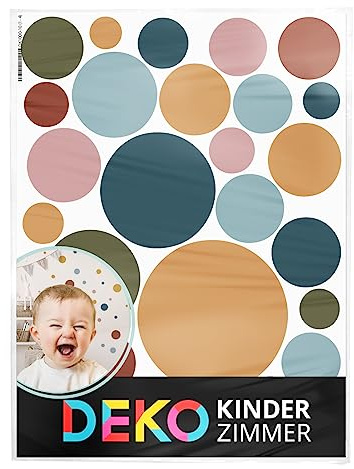 DEKO KINDERZIMMER Wandsticker Klebepunkte für Babyzimmer 120 Stück Kinderzimmer Wandtattoo Punkte Kreise Dots in Blau Rot Gelb Set Wanddeko Wandaufkleber DK1000A-10