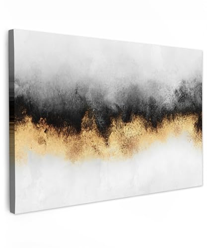 MuchoWow© Wandbilder Groß XXL Wohnzimmer Wanddeko Schlafzimmer Zimmerdeko | 120x80 cm - Fotowand Zimmer Goldene Deko Wand Dekoration Wall Art Bild Gold - Schick - Abstrakt - Schwarz und Weiß - Luxe