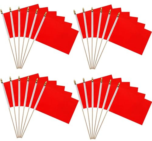 Wooden Sticks-20 Packs Small Flags Red Hand-hold Mini Flag Solid DIY Graffiti Banner Referee Flag Party Parade Celebration Sports Kindergarten School Events Festival Decoration 14 * 21cm/5.5 * 8.2in