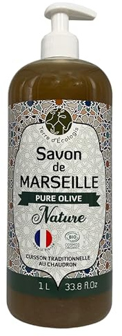 Savon de Marseille Liquide Nature – 1L – Pure Olive Bio – Sans Parfum – Peaux Sensibles – 100% Naturel – Sans Huile de Palme – Made in France