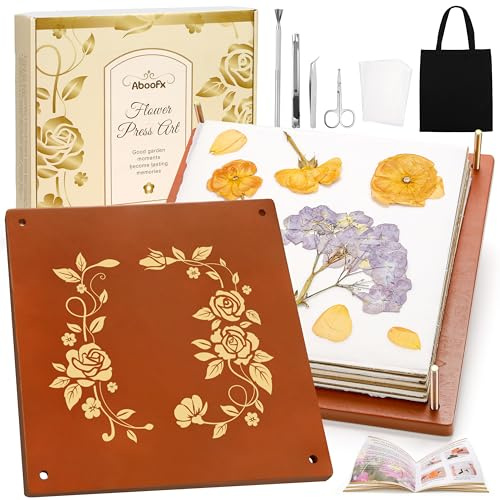 Aboofx Blumenpress-Set für DIY Journal Lesezeichen Rahmen, 25,4 x 25,4 cm, 10 Schichten Holzblumen-Press-Kit mit Aufbewahrungstaschen für getrocknete Blumen, Pflanzen, Hochzeitsstrauß