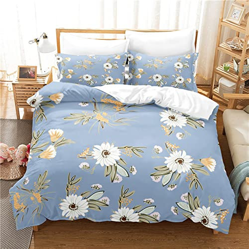 BJCJGGL Funda Nordica 150 Modernas Crisantemo Azul Ropa de Cama 150 para Niños Adultos con Cremallera Microfibra de Suave Transpirable Fundas Nordicas 240x220 cm + 2 Fundas de Almohada 50x80 cm