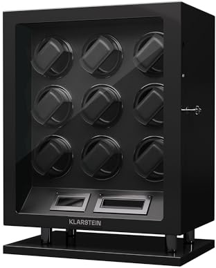 KLARSTEIN Remontoir de Montre pour 9 Montres automatiques, Porte en Acrylique, LED Bleues, 5 réglages TPJ, Remontoir Automatique pour Montre