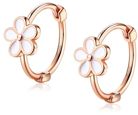 KRFY Roségold Blumen Creolen Ohrringe 925 Sterling Silber Gänseblümchen Ohrringe für Damen Mädchen Hypoallergen Knorpel Helix Huggie Creolen